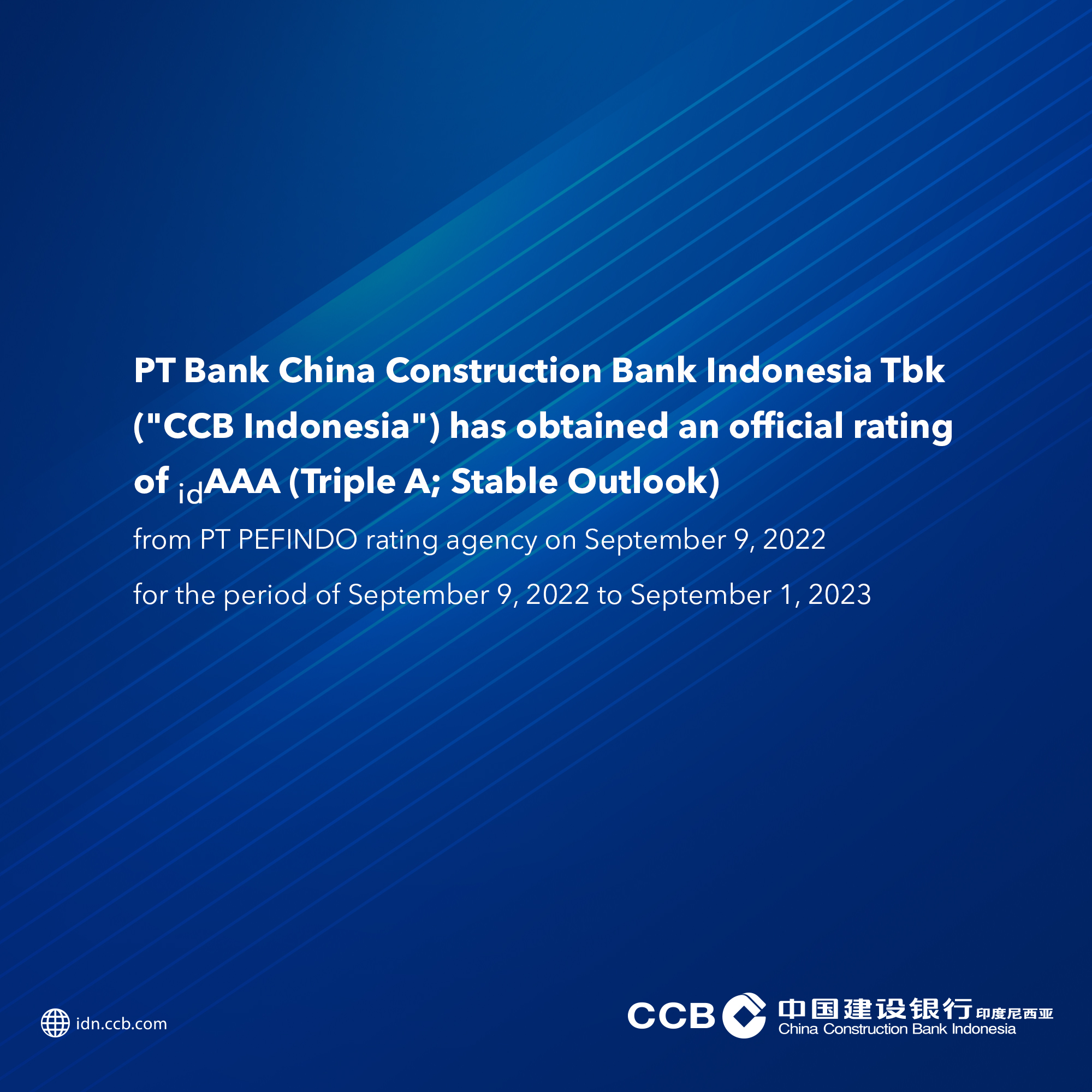 CCB Indonesia has obtained an official rating of idAAA